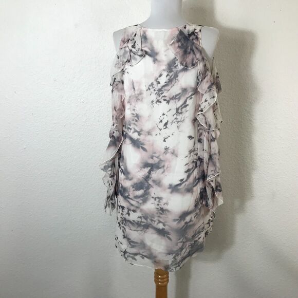 Haute Hippie The Flowers in the Sun Silk Dress XS Cold Shoulder Mini Silk Ruffle - Picture 9 of 11
